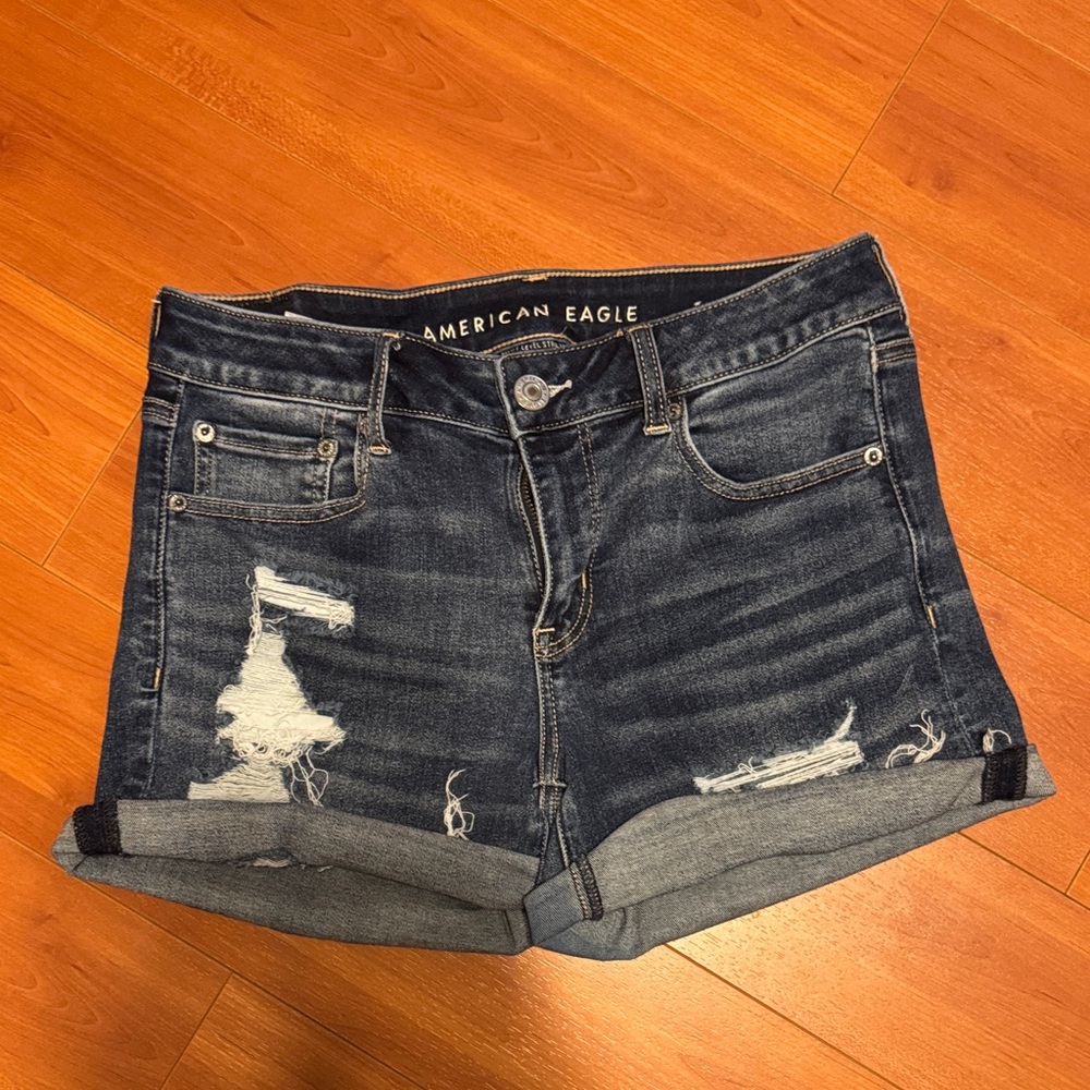 American Eagle Outfitters Distressed Dark Blue Jean Shorts